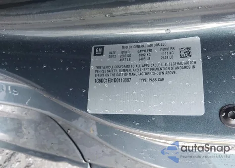 2013 Cadillac Cts Standard z USA, uszkodzony, nr VIN 1G6DC1E31D0110887